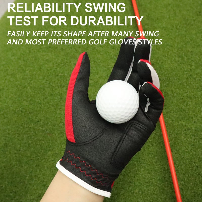 FINGER TEN Golf Gloves Junior Kids Youth Toddler Boys Girls Left Hand Right Hand Dura Feel White Blue Red Yellow Golf Glove Extra Value 2 Pack Age 4-11 Years Old (Small(Age 2-4) Red, Worn on Left Hand) - Image 3